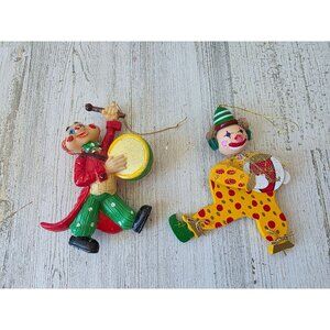Vintage wooden clown ornament drum circus Xmas tree‎